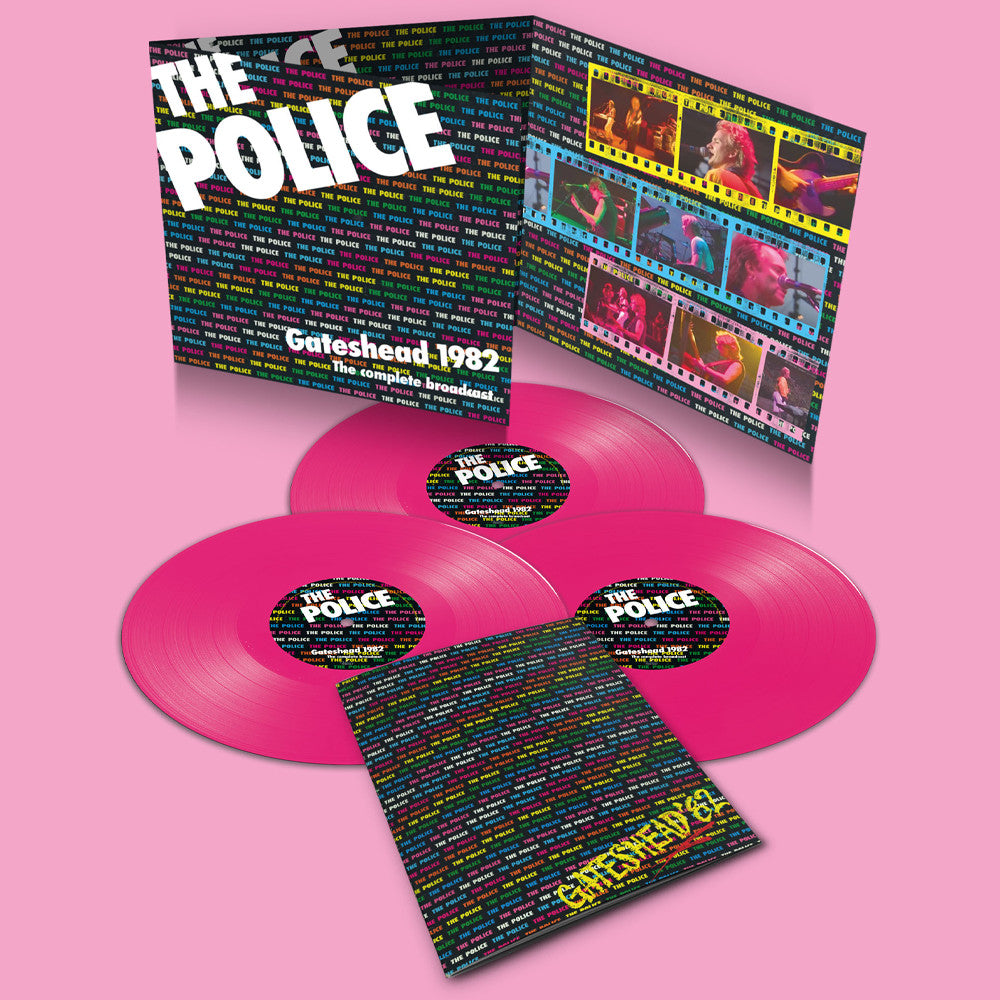 Pink vinyl records and album cover for The Police’s Gateshead 1982 broadcast.