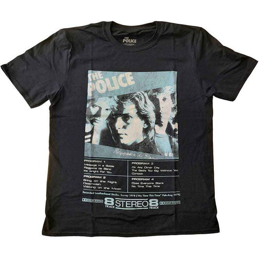 Black t-shirt featuring The Police's "Reggatta" album cover artwork, size XX-Large.