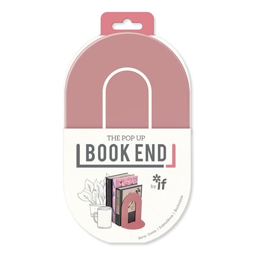 Blush pink pop-up book end with illustration of books and coffee.