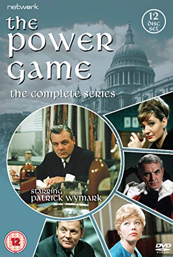 DVD cover for "The Power Game" series, featuring actors and buildings.