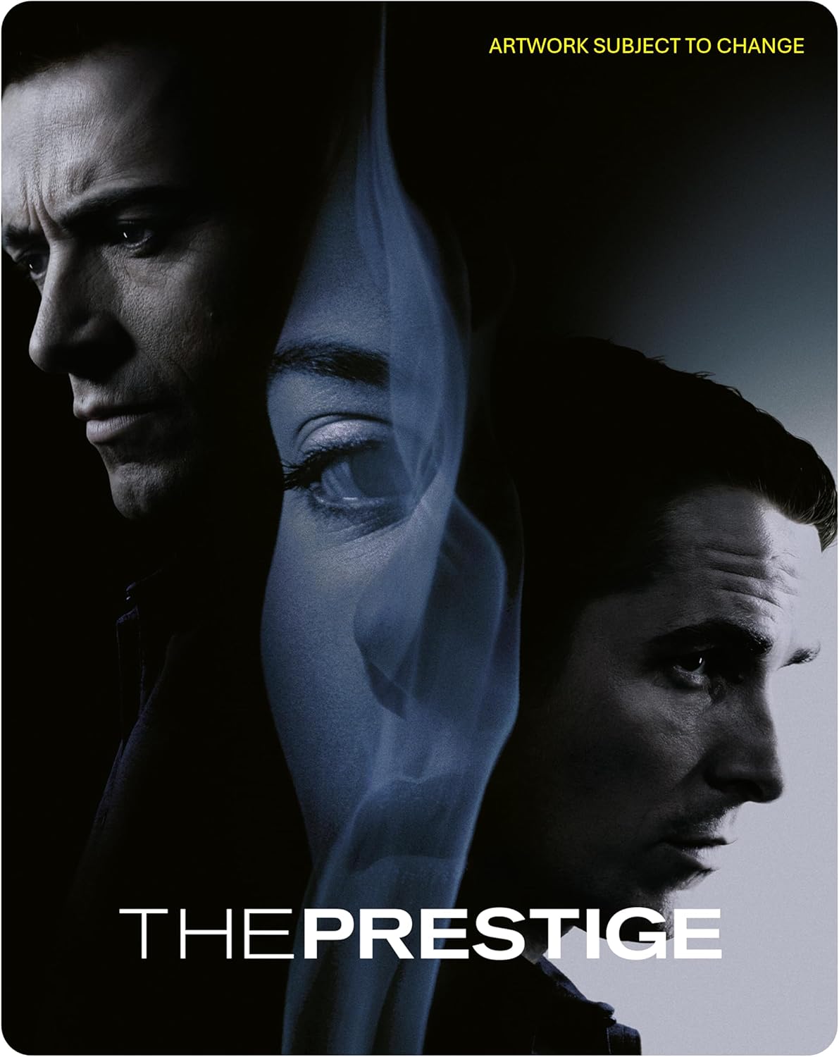 The Prestige UHD SteelBook Blu-ray cover with three faces in dark tones.
