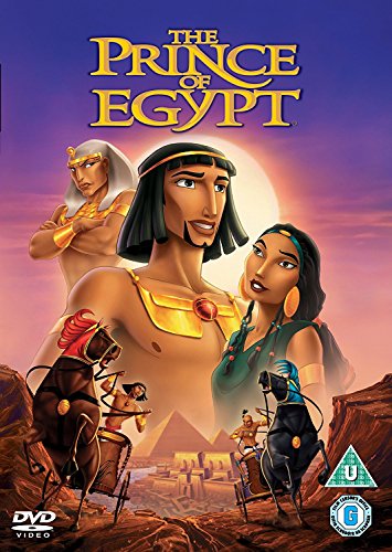 The Prince of Egypt" DVD cover featuring characters and pyramids.