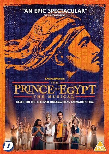 DVD cover for “The Prince of Egypt: The Musical” featuring cast and hieroglyphs.