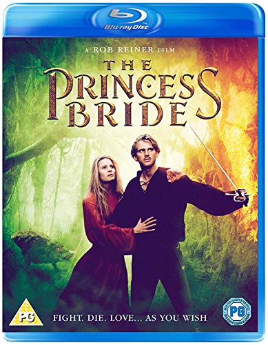 Blu-ray cover for "The Princess Bride" featuring Westley and Buttercup.