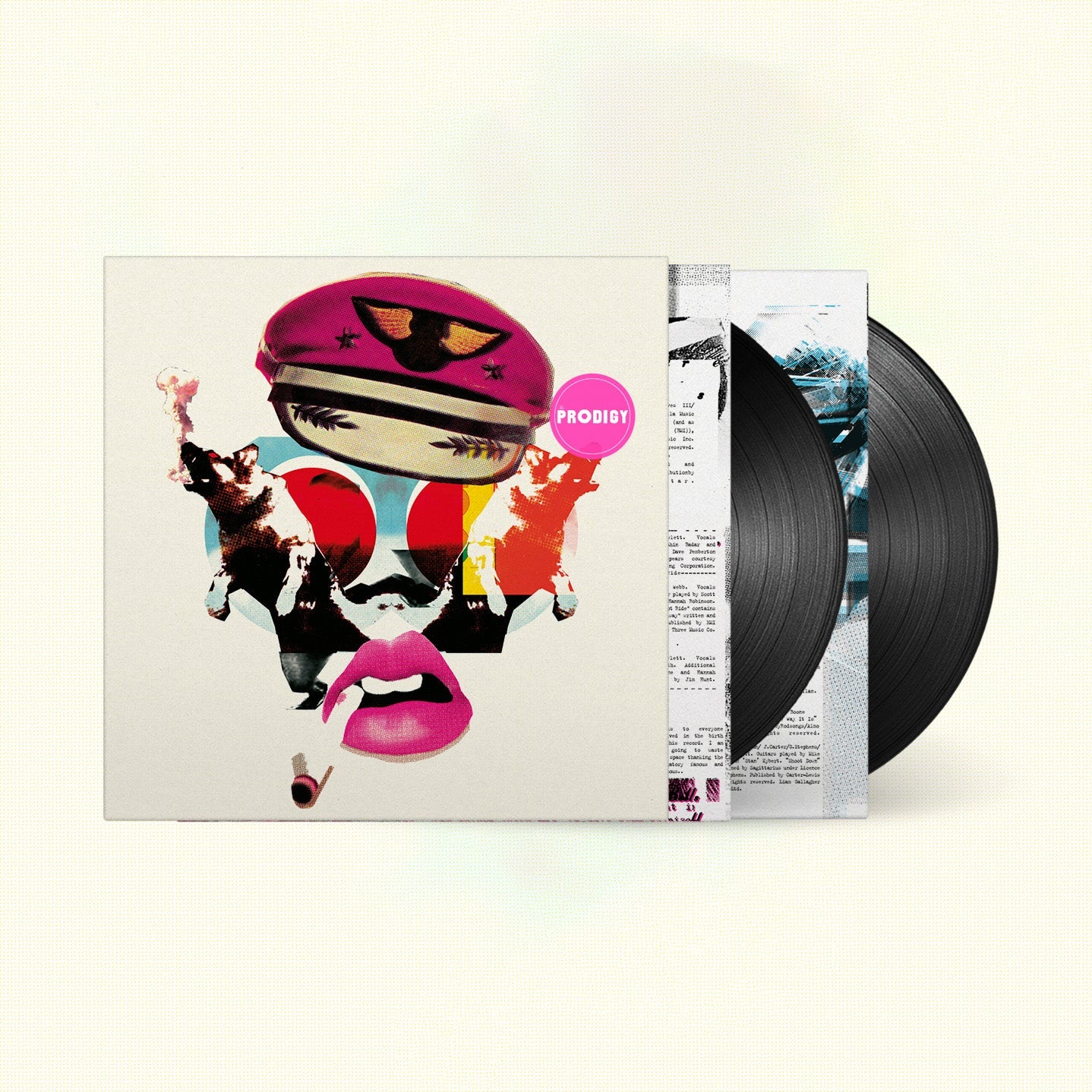 The Prodigy vinyl record with colorful, abstract cover art and black discs.