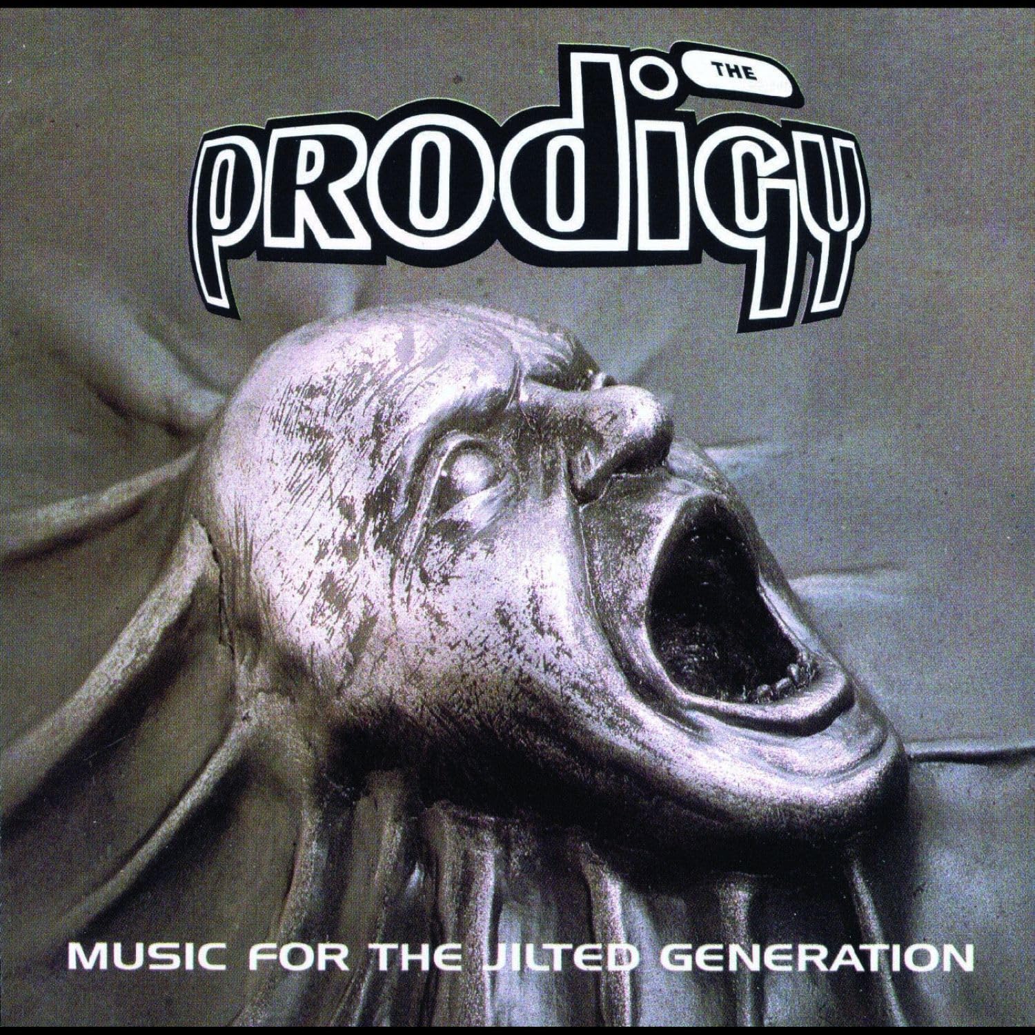 Album cover featuring a screaming metallic face and The Prodigy logo in white.