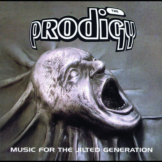 Album cover featuring a screaming metallic face and The Prodigy logo in white.