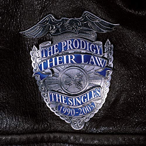 The Prodigy album cover: a silver badge on a black leather texture.