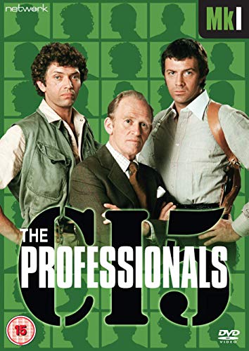 DVD cover for "The Professionals" featuring three men in 1970s attire.