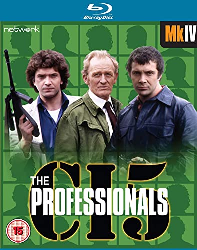 Blu-ray cover for "The Professionals" featuring three men in 1970s attire.