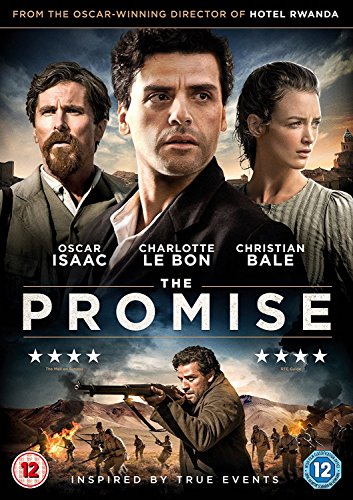 DVD cover for The Promise featuring portraits of Oscar Isaac, Charlotte Le Bon, Christian Bale.