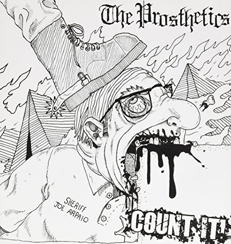 Black and white illustration of a distorted face with a boot stepping on it.