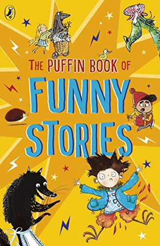 Book cover for The Puffin Book of Funny Stories featuring colorful cartoon illustrations.