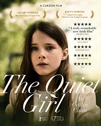 Movie poster for "The Quiet Girl" featuring a young girl’s portrait.