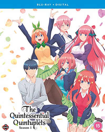 Blu-ray cover featuring five anime girls and one boy, "The Quintessential Quintuplets.