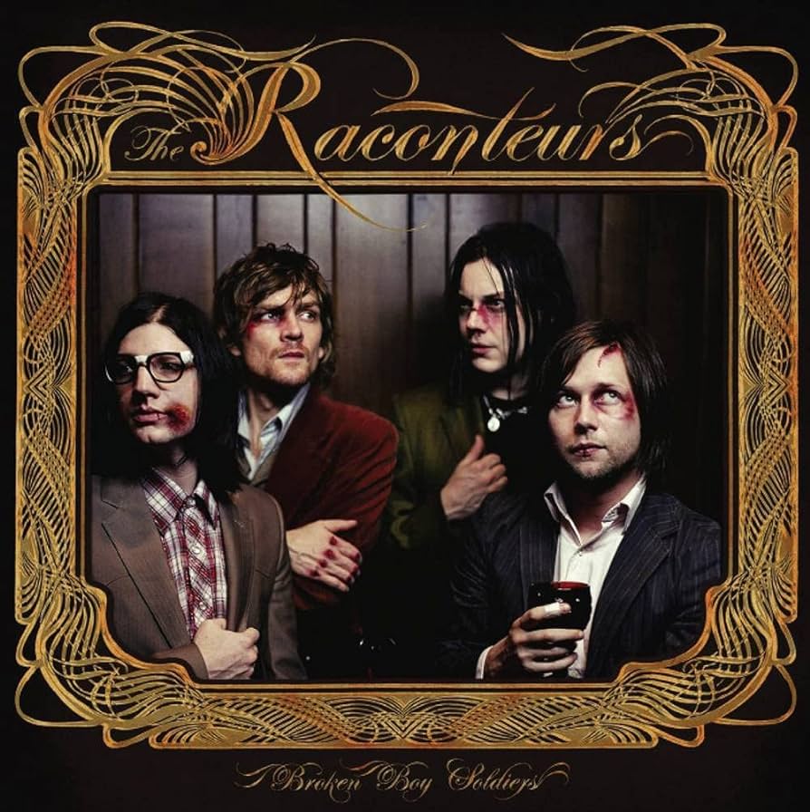 The Raconteurs album cover featuring four men with smeared makeup.