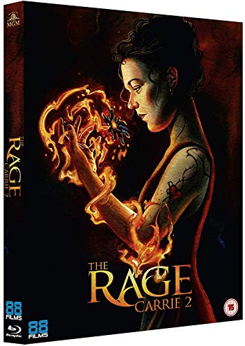 Blu-ray cover for "The Rage: Carrie 2" featuring a woman and flames.