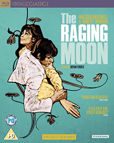 Blu-ray cover for "The Raging Moon" featuring a couple embraced in yellow.