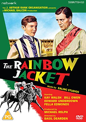DVD cover for "The Rainbow Jacket" featuring two jockeys and horses.