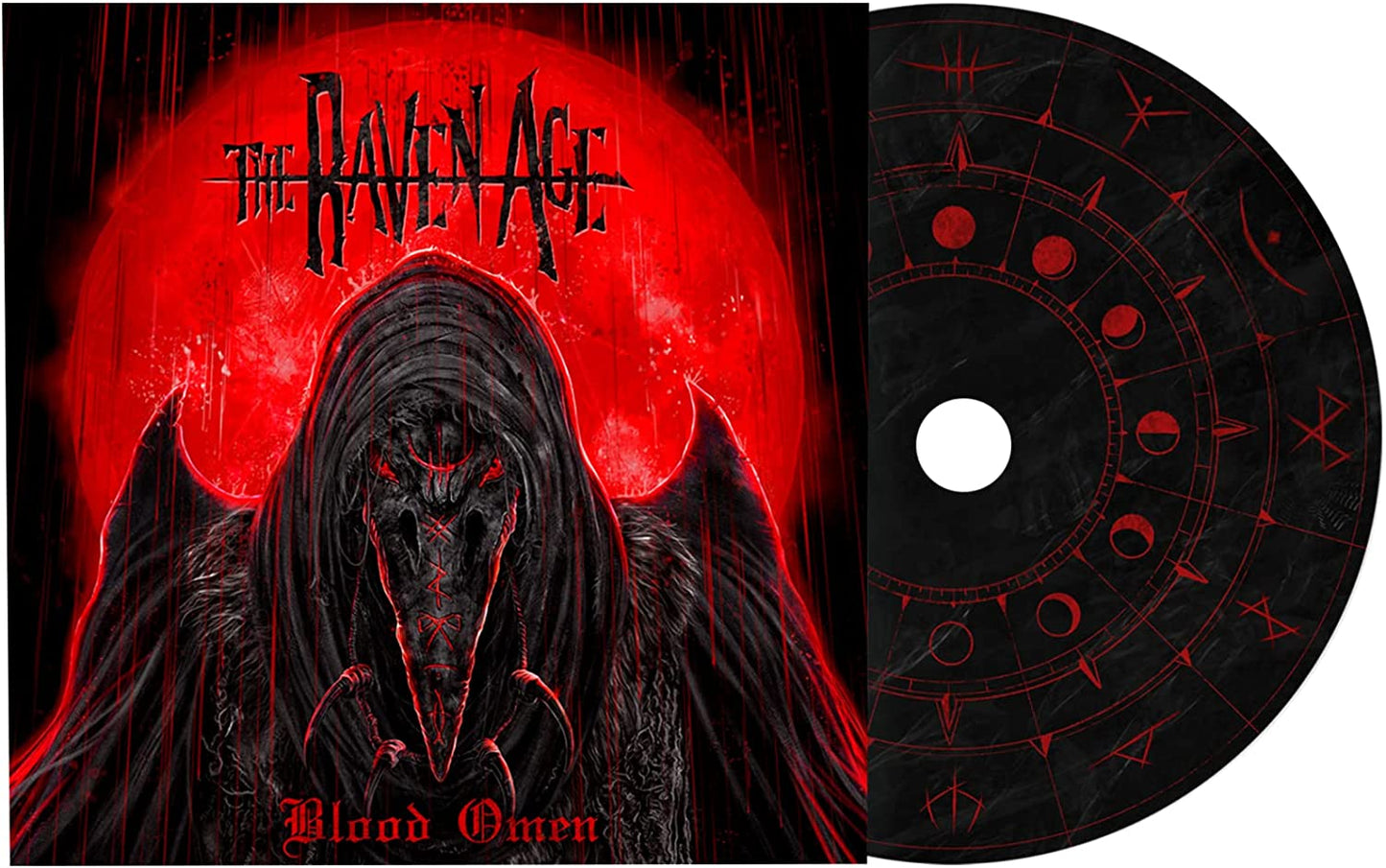 "CD cover art featuring a hooded figure and a red moon, with a black CD."