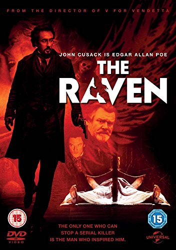 DVD cover for "The Raven" featuring John Cusack as Edgar Allan Poe.