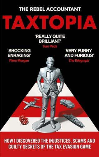 Book cover: "TAXTOPIA" with a man standing on a tax form.