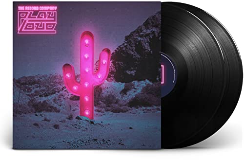 Vinyl record with cover art featuring a pink neon cactus and mountains.