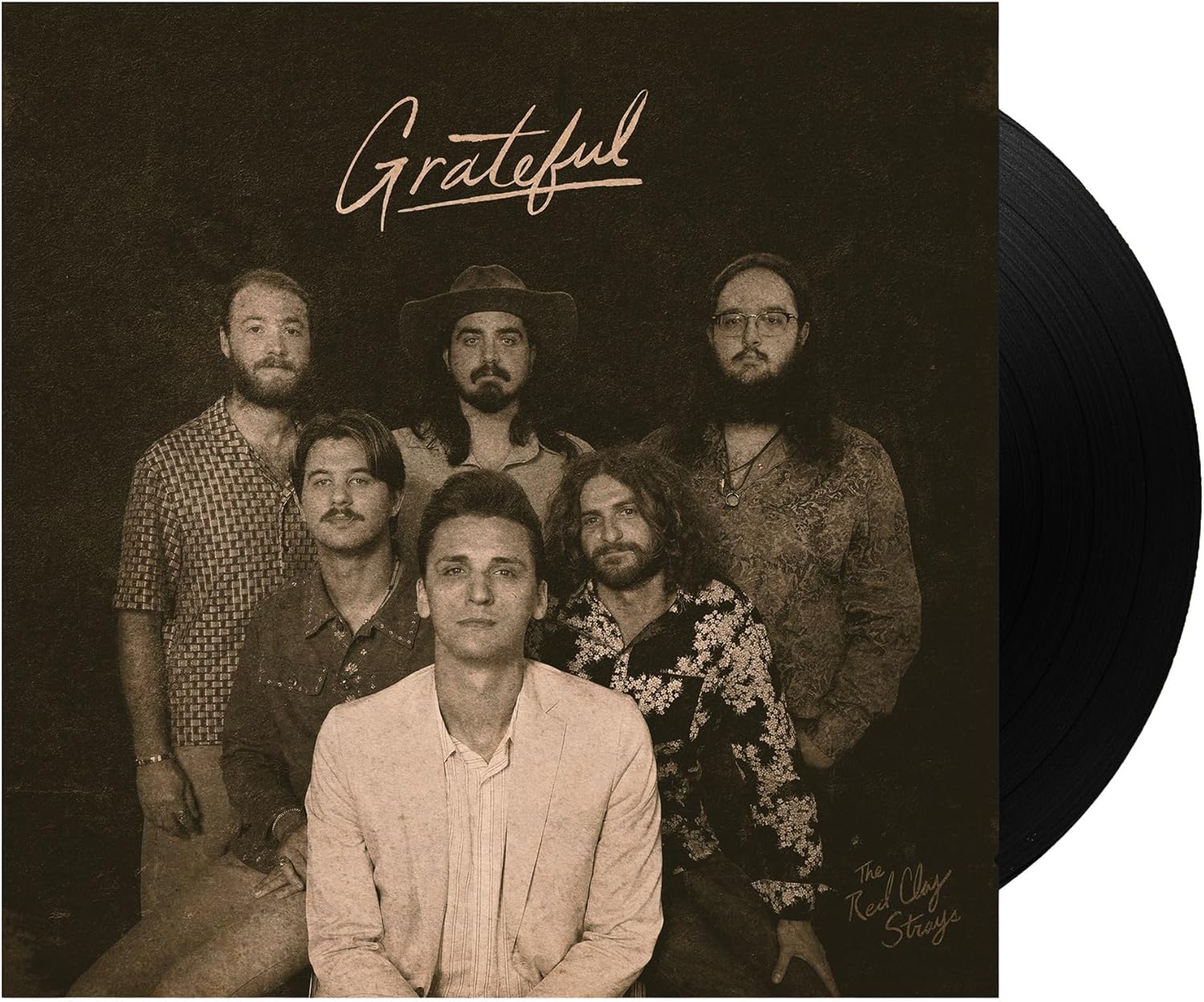 Vinyl record with a sepia-toned photo of The Red Clay Strays band.