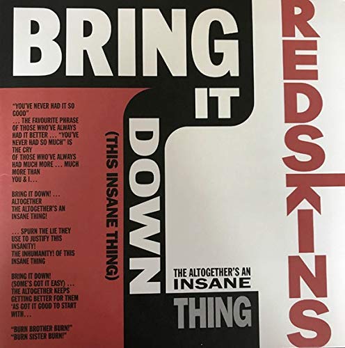Redskins album "Bring It Down" vinyl record with bold red and black text.
