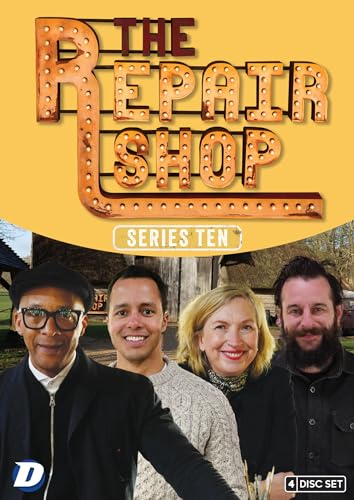 DVD cover for The Repair Shop Series Ten featuring four cast members against a barn.