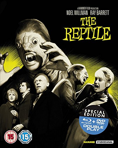 Blu-ray cover art for The Reptile showing a monstrous creature and terrified people.