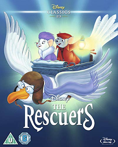 The Rescuers" Blu-ray cover featuring mice riding on a seagull.