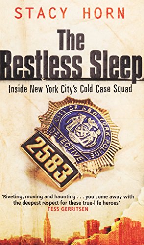 Book cover: "The Restless Sleep" with a detective badge and city skyline.