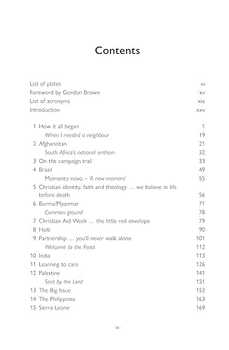 Table of contents from “Justice Song: The Story of Christian Aid” book.