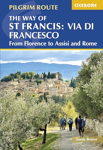 Book cover showing hikers on a trail with a historic Italian hill town background.