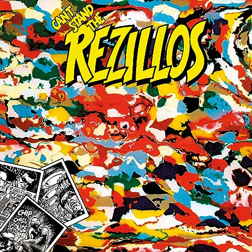 Album cover for The Rezillos, featuring colourful abstract paint and comic panels.