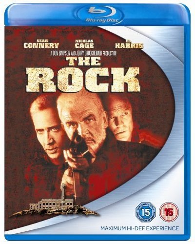 Blu-ray cover for The Rock featuring Sean Connery, Nicolas Cage, and Ed Harris.