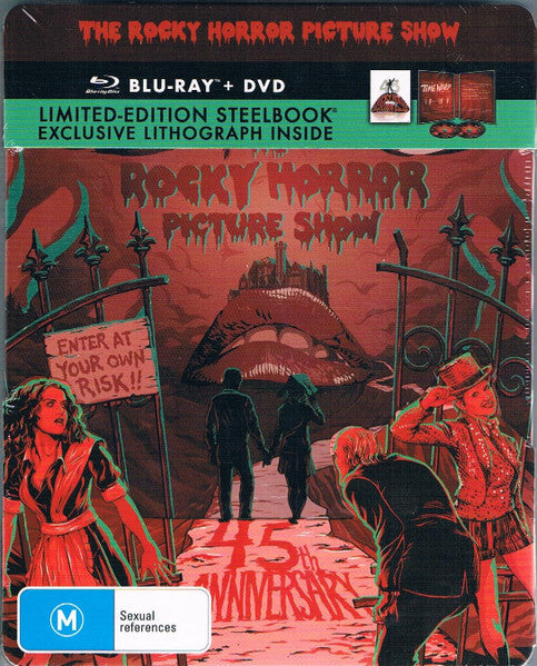 The Rocky Horror Picture Show" Blu-ray/DVD steelbook with gothic imagery.