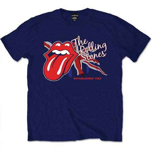 Navy Rolling Stones t-shirt with iconic tongue and lips logo.
