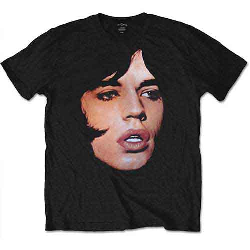 Black t-shirt with a portrait of Mick Jagger on the front.