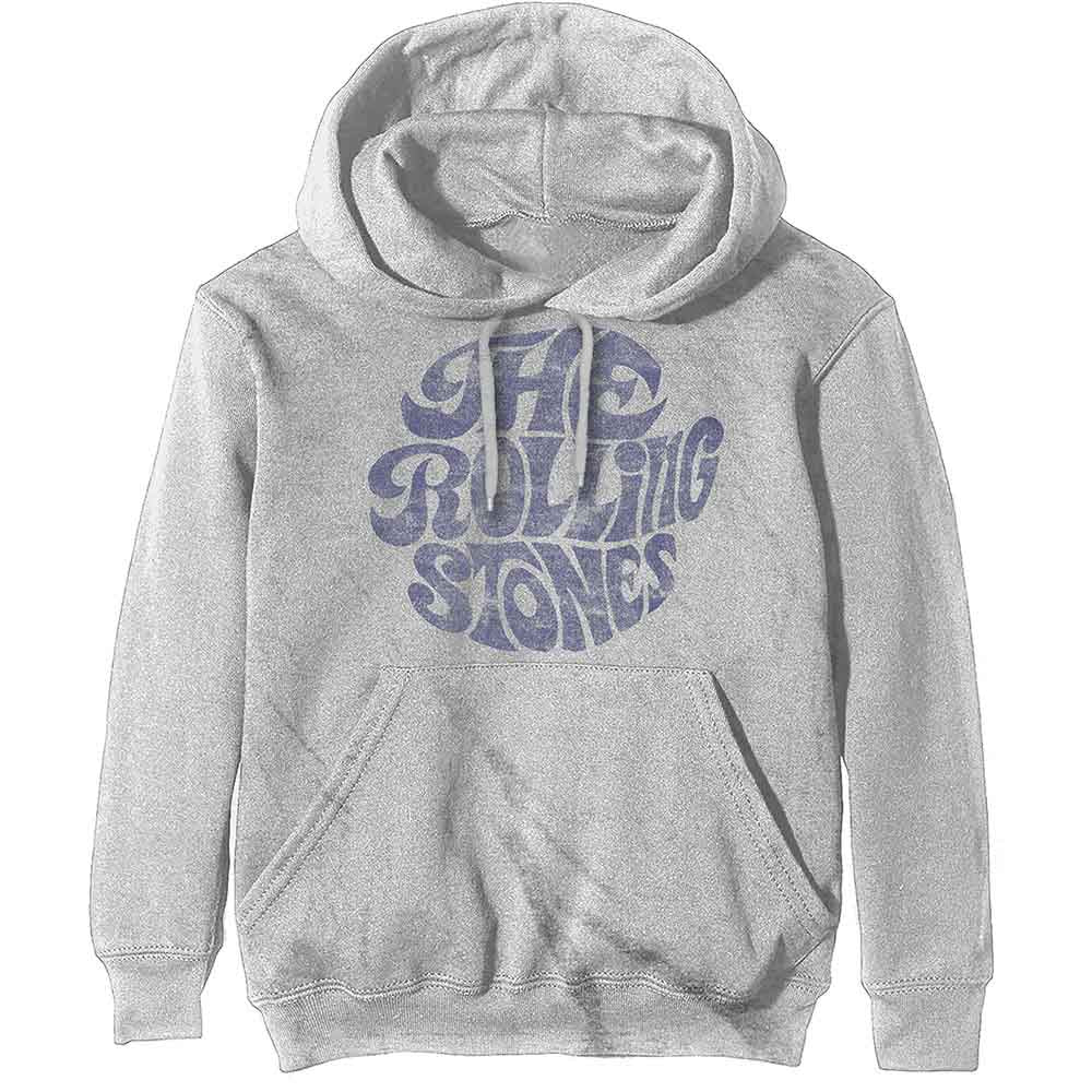 Gray hoodie with a vintage, swirling "The Rolling Stones" logo.