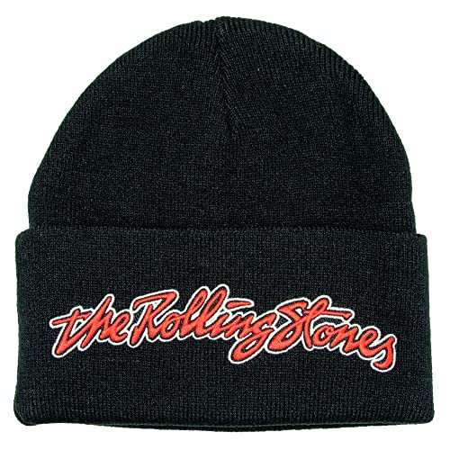 Black beanie with red and orange "The Rolling Stones" logo embroidered on front.