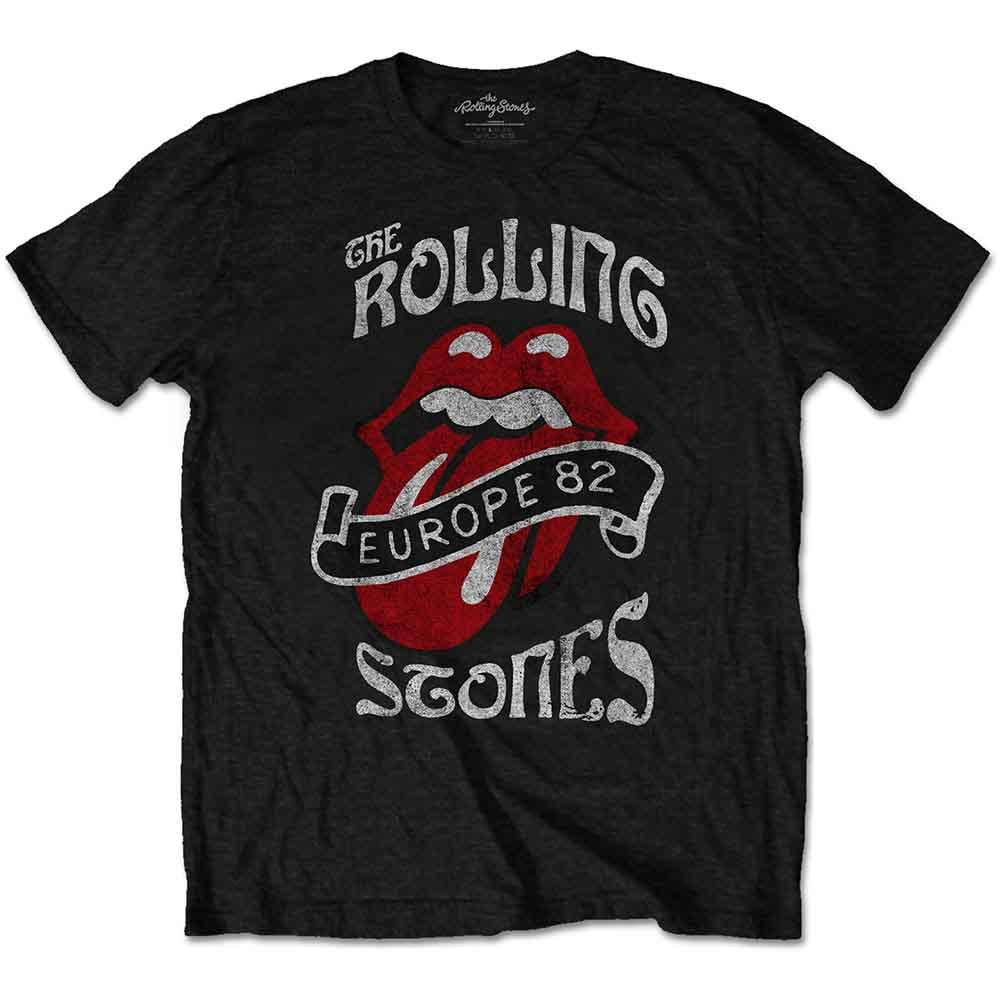 Light blue Rolling Stones 1982 Europe tour t-shirt on a model.