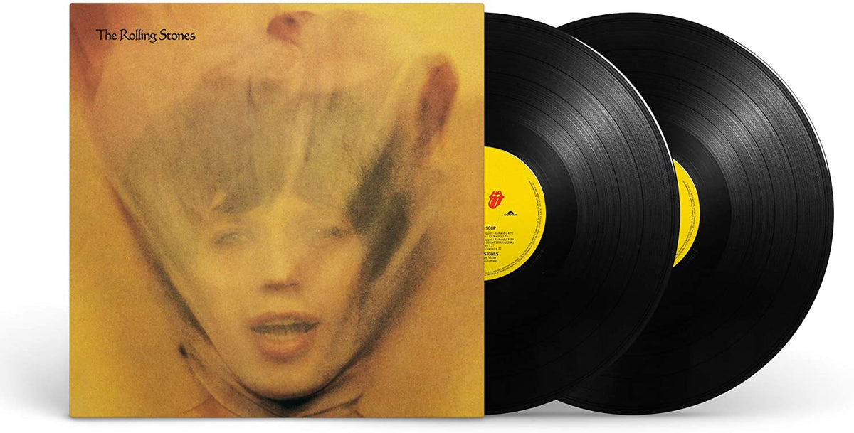 The Rolling Stones vinyl record album cover with two black vinyl records.