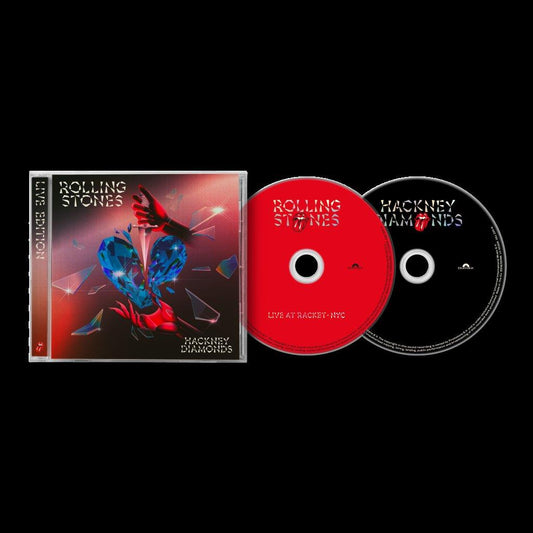 The Rolling Stones “Hackney Diamonds” 2CD live album with shattered diamond imagery.