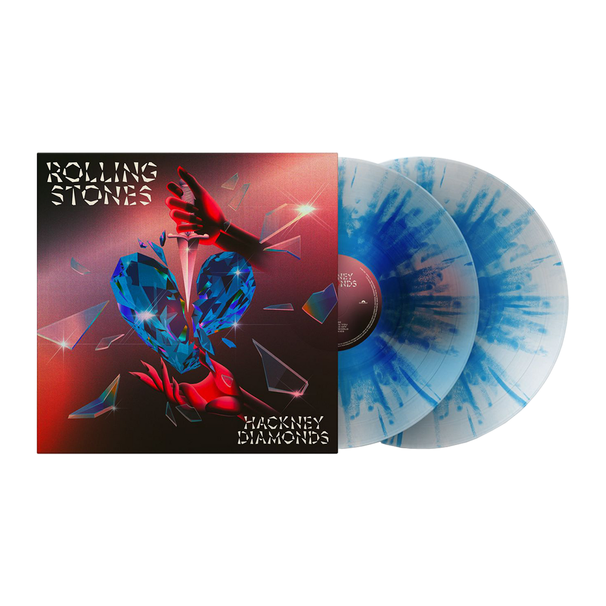 Rolling Stones “Hackney Diamonds” vinyl album with splatter discs and jewel imagery.