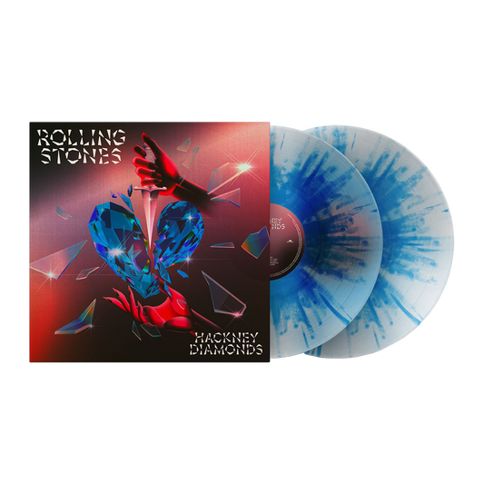 Rolling Stones “Hackney Diamonds” vinyl album with splatter discs and jewel imagery.