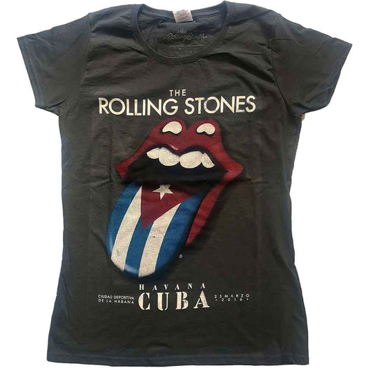 Charcoal grey Rolling Stones t-shirt with Havana Cuba logo and tongue design.