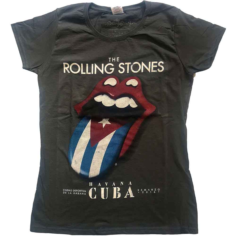 Charcoal grey Rolling Stones t-shirt with Havana Cuba logo and tongue design.