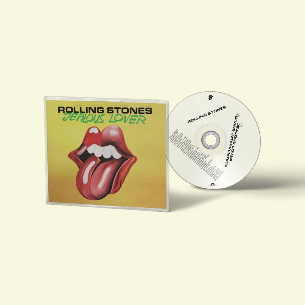 Rolling Stones Jealous Lover CD case and disc with iconic tongue and lips logo.